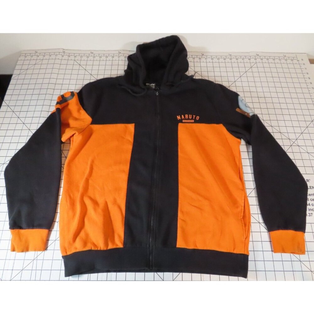 Hot Topic Naruto Shippuden Full Zip Hoodie Size L Black Orange VTG 2002 Anime